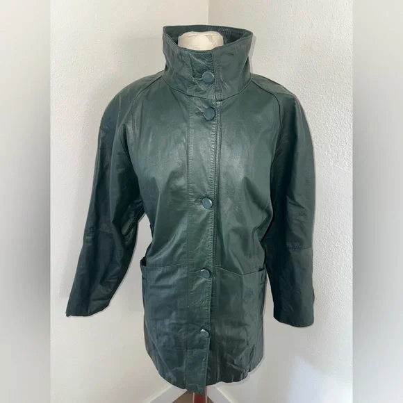Vintage PELLE New York Milano Green Leather Women’s Coat Jacket-Size Medium - Picture 4 of 15